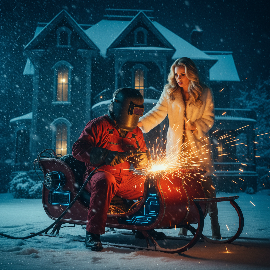 Santa and Glamorous Woman in Snow