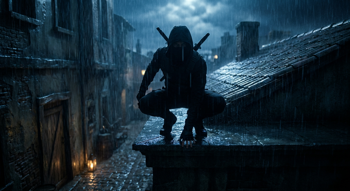 Rooftop Assassin at Midnight