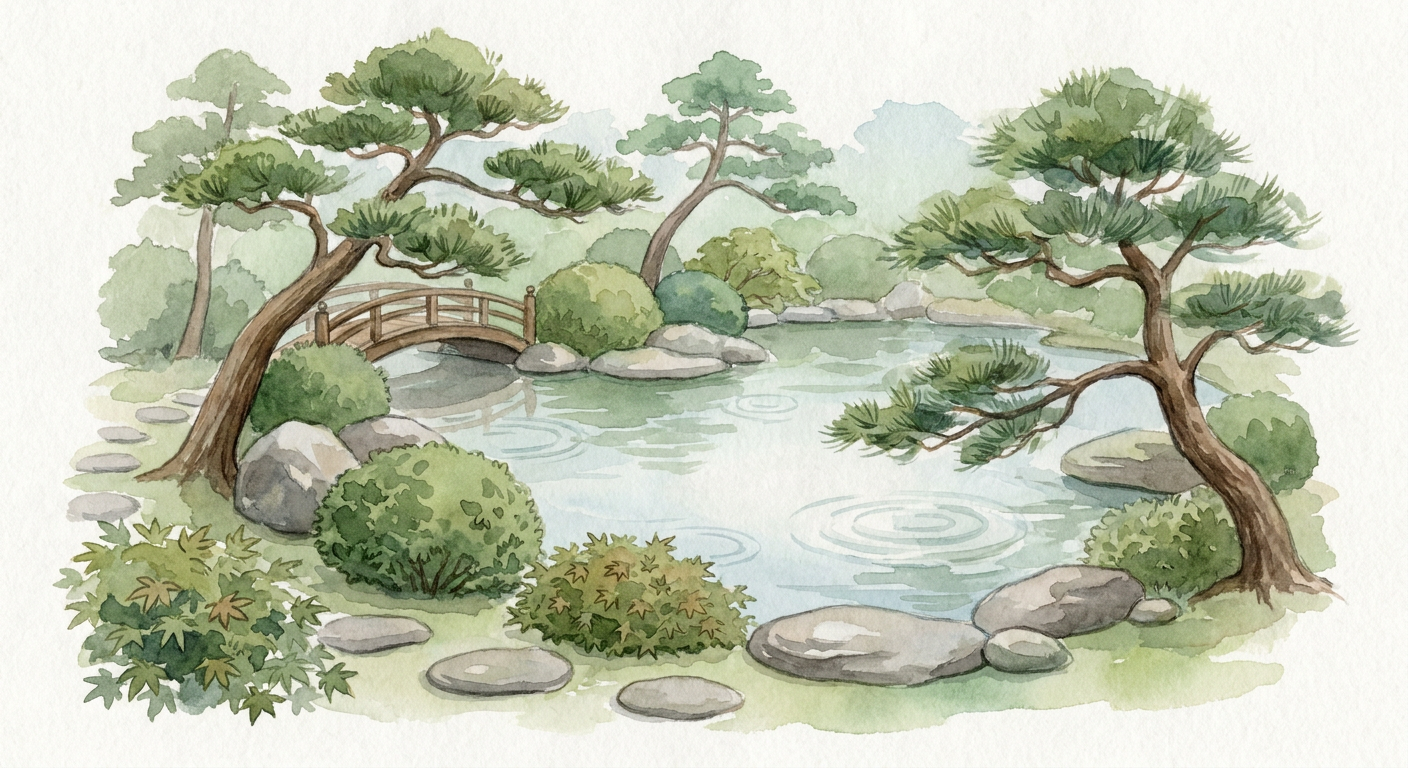 Japanese Garden in Watercolor