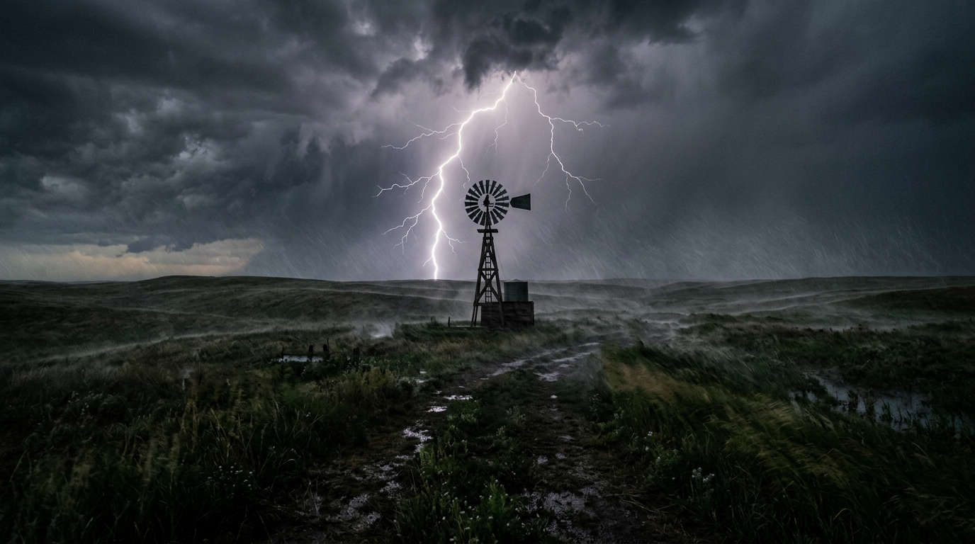 Stormy Prairie Windmill