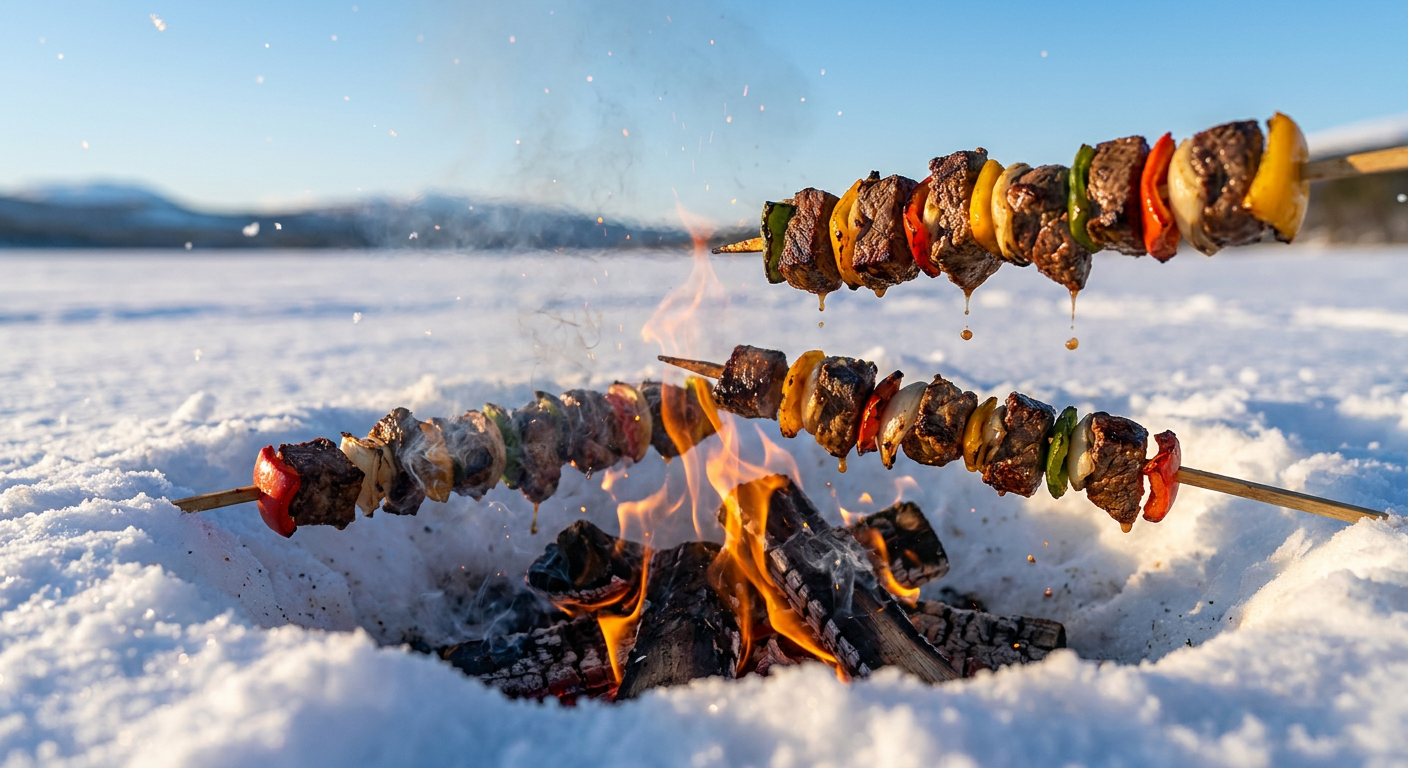 Winter Barbecue on Frozen Lake
