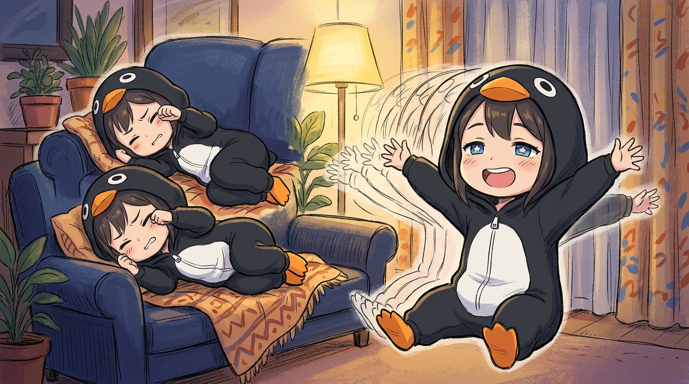 Chibi Penguin Onesie Wake Up