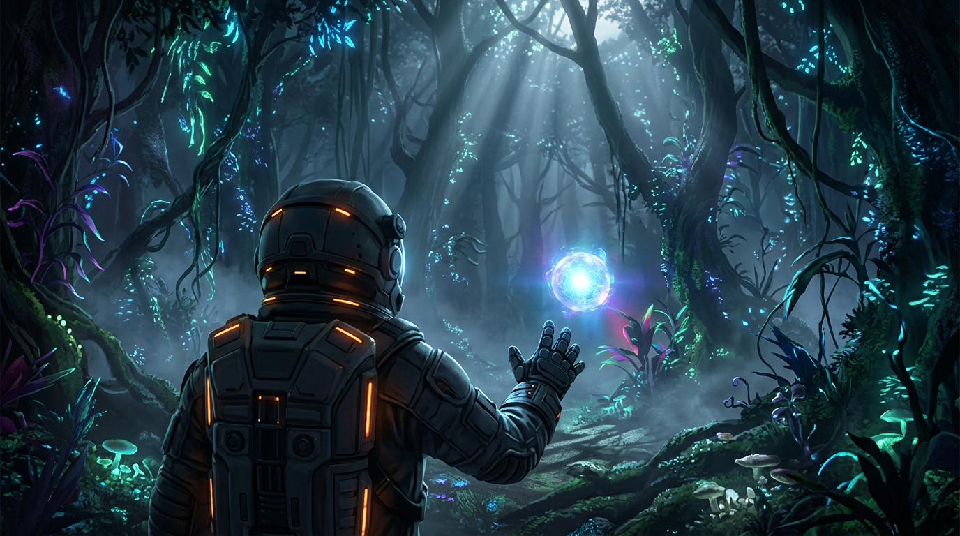 Astronaut and Bioluminescent Orb