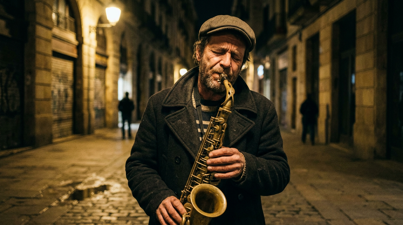 Street Saxophonist at Night