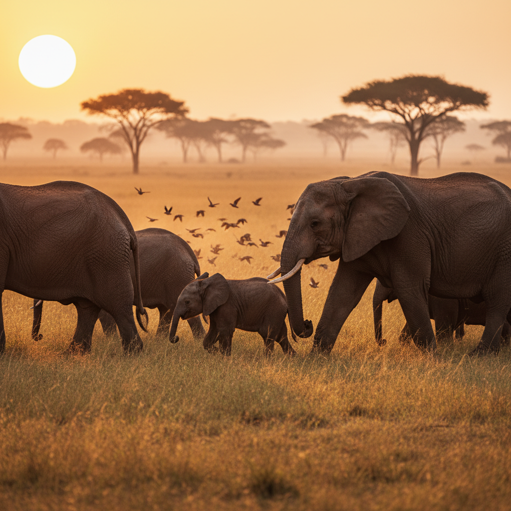 Majestic Elephant Herd at Dawn